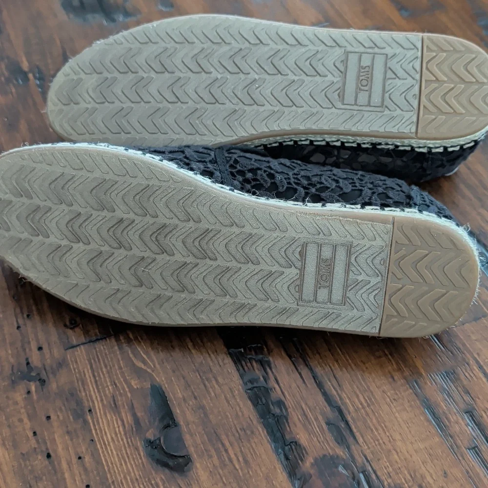 TOMS Black Lace Espadrille Rope Flats Size W8 NEW - Picture 8 of 12